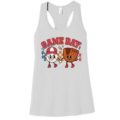 Retro Cartoon Baseball Game Day Women's Racerback Tank