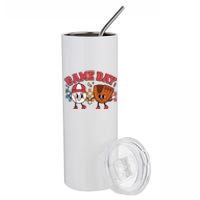 Retro Cartoon Baseball Game Day Stainless Steel Tumbler