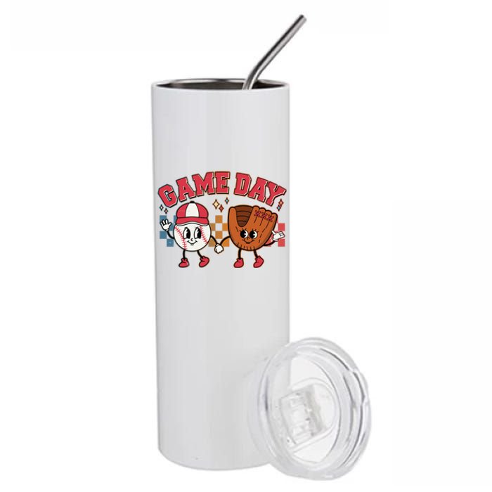 Retro Cartoon Baseball Game Day Stainless Steel Tumbler