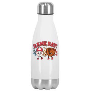 Retro Cartoon Baseball Game Day Stainless Steel Insulated Water Bottle