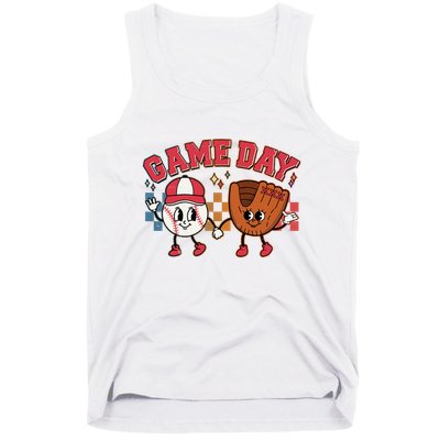 Retro Cartoon Baseball Game Day Tank Top