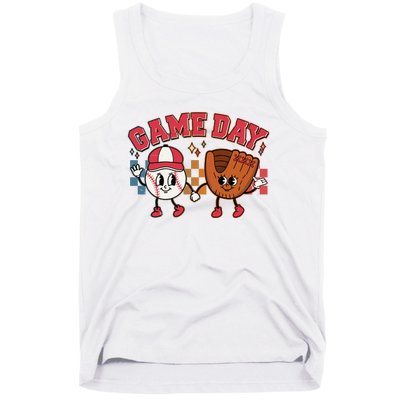 Retro Cartoon Baseball Game Day Tank Top