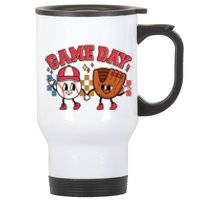 Retro Cartoon Baseball Game Day Stainless Steel Travel Mug