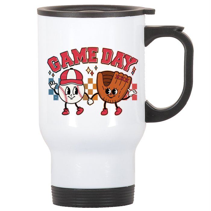 Retro Cartoon Baseball Game Day Stainless Steel Travel Mug