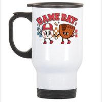 Retro Cartoon Baseball Game Day Stainless Steel Travel Mug