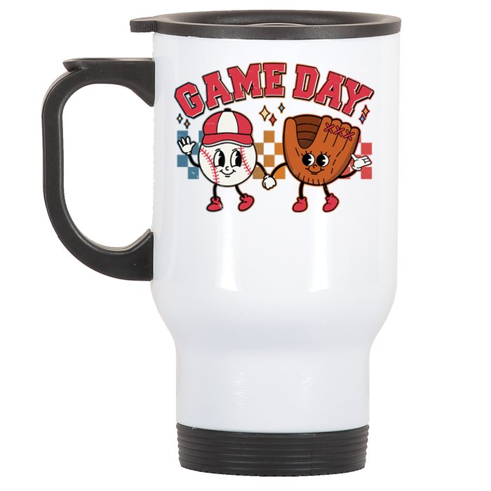 Retro Cartoon Baseball Game Day Stainless Steel Travel Mug