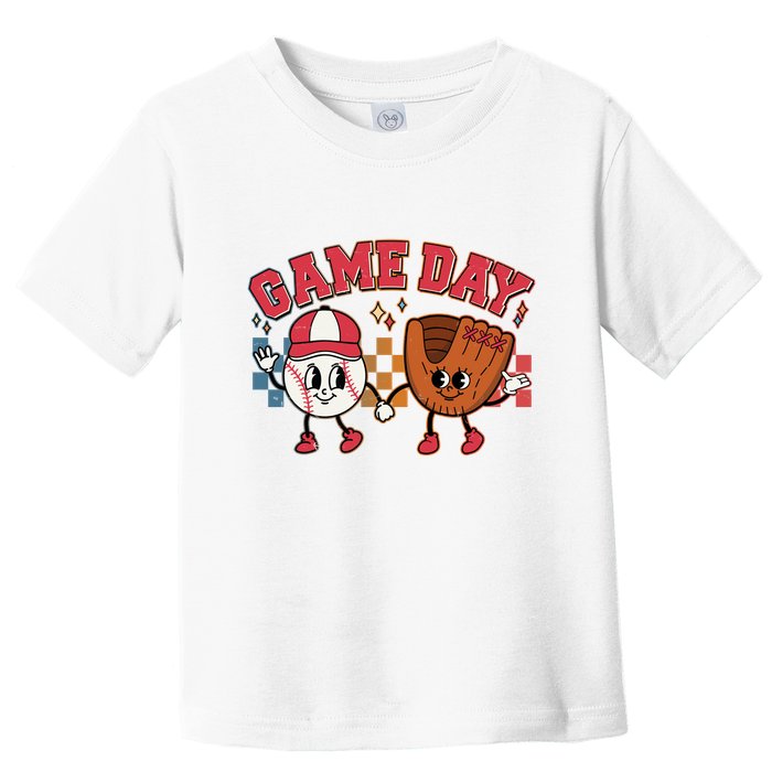 Retro Cartoon Baseball Game Day Toddler T-Shirt