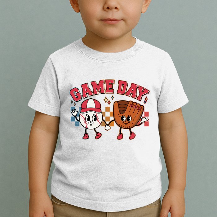 Retro Cartoon Baseball Game Day Toddler T-Shirt