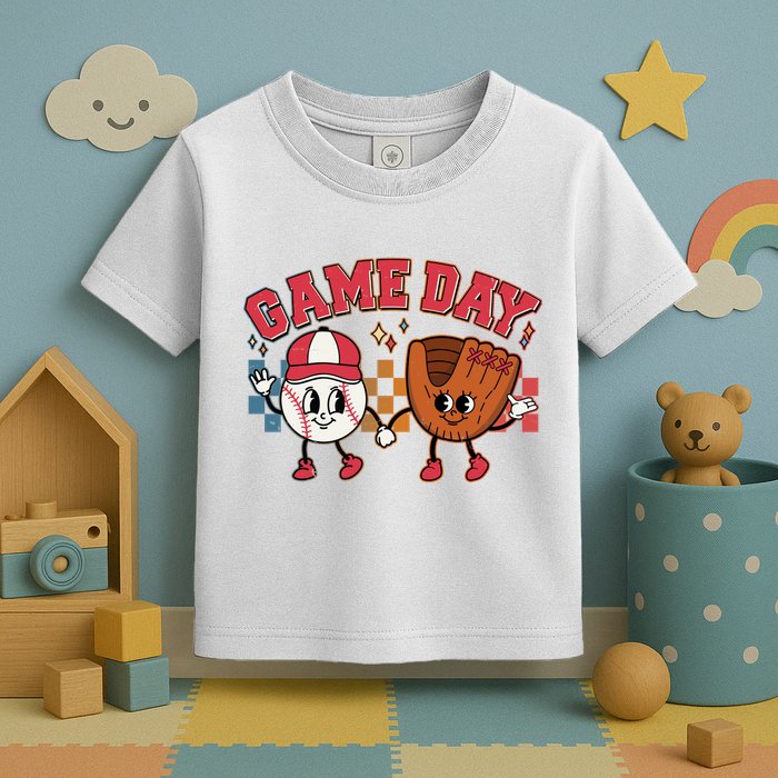 Retro Cartoon Baseball Game Day Toddler T-Shirt