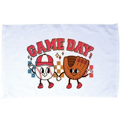 Retro Cartoon Baseball Game Day Microfiber Hand Towel