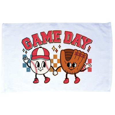 Retro Cartoon Baseball Game Day Microfiber Hand Towel