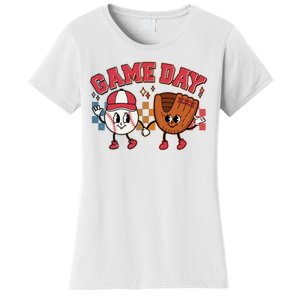 Retro Cartoon Baseball Game Day Women's T-Shirt