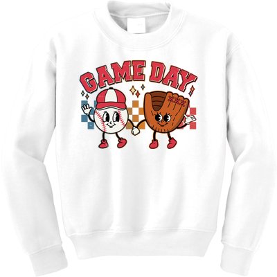 Retro Cartoon Baseball Game Day Kids Sweatshirt