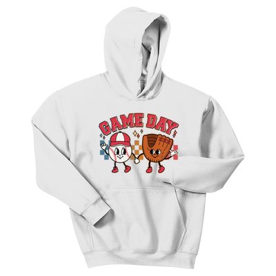 Retro Cartoon Baseball Game Day Kids Hoodie