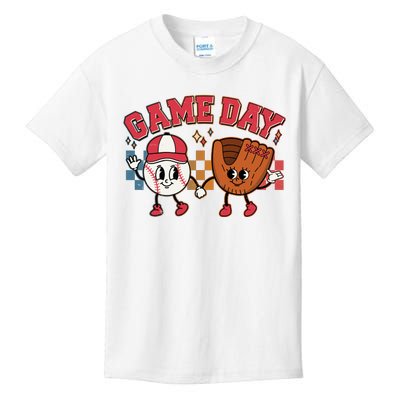 Retro Cartoon Baseball Game Day Kids T-Shirt