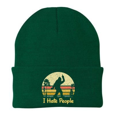 Retro Camping Bigfoot Sasquatch Middle Finger I Hate People Knit Cap Winter Beanie