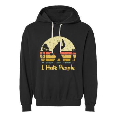 Retro Camping Bigfoot Sasquatch Middle Finger I Hate People Garment-Dyed Fleece Hoodie