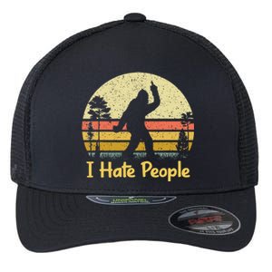 Retro Camping Bigfoot Sasquatch Middle Finger I Hate People Flexfit Unipanel Trucker Cap