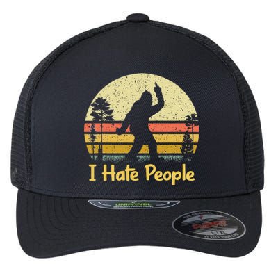 Retro Camping Bigfoot Sasquatch Middle Finger I Hate People Flexfit Unipanel Trucker Cap