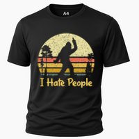 Retro Camping Bigfoot Sasquatch Middle Finger I Hate People Cooling Performance Crew T-Shirt