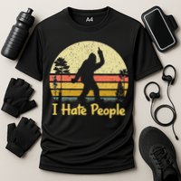 Retro Camping Bigfoot Sasquatch Middle Finger I Hate People Cooling Performance Crew T-Shirt