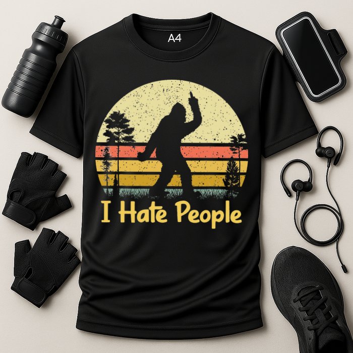 Retro Camping Bigfoot Sasquatch Middle Finger I Hate People Cooling Performance Crew T-Shirt