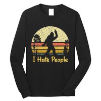 Retro Camping Bigfoot Sasquatch Middle Finger I Hate People Long Sleeve Shirt