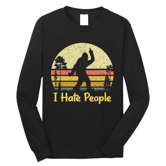 Retro Camping Bigfoot Sasquatch Middle Finger I Hate People Long Sleeve Shirt