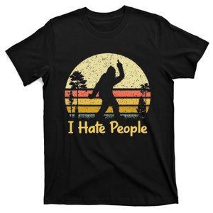 Retro Camping Bigfoot Sasquatch Middle Finger I Hate People T-Shirt