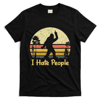 Retro Camping Bigfoot Sasquatch Middle Finger I Hate People T-Shirt