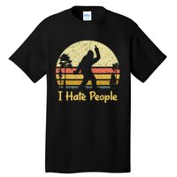 Retro Camping Bigfoot Sasquatch Middle Finger I Hate People Tall T-Shirt