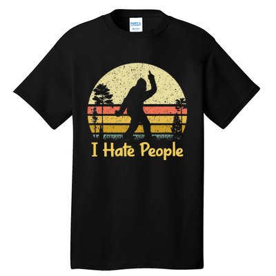 Retro Camping Bigfoot Sasquatch Middle Finger I Hate People Tall T-Shirt