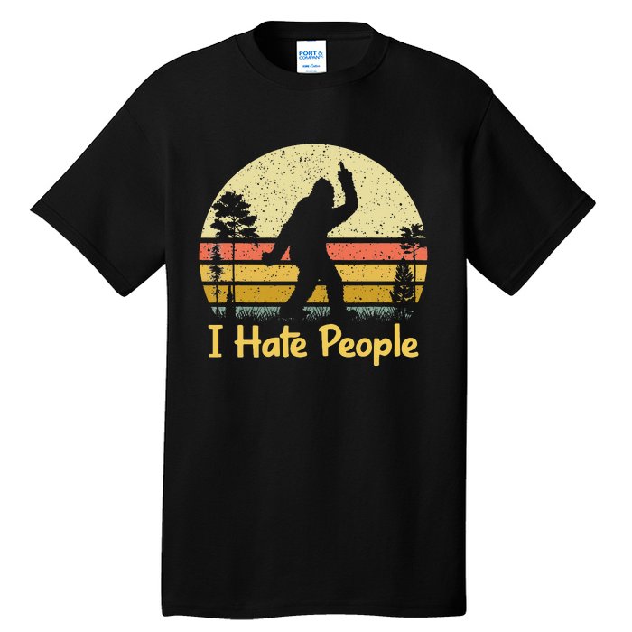 Retro Camping Bigfoot Sasquatch Middle Finger I Hate People Tall T-Shirt