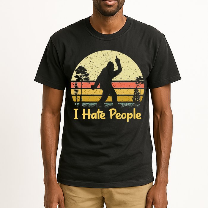 Retro Camping Bigfoot Sasquatch Middle Finger I Hate People Tall T-Shirt