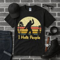 Retro Camping Bigfoot Sasquatch Middle Finger I Hate People Tall T-Shirt
