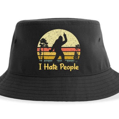 Retro Camping Bigfoot Sasquatch Middle Finger I Hate People Sustainable Bucket Hat