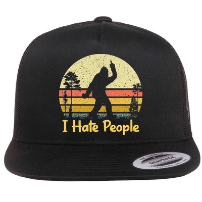 Retro Camping Bigfoot Sasquatch Middle Finger I Hate People Flatbill Hat