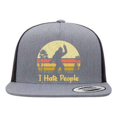 Retro Camping Bigfoot Sasquatch Middle Finger I Hate People Flat Bill Trucker Hat