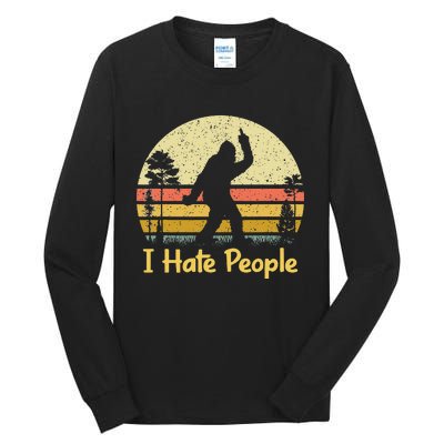 Retro Camping Bigfoot Sasquatch Middle Finger I Hate People Tall Long Sleeve T-Shirt