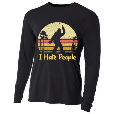 Retro Camping Bigfoot Sasquatch Middle Finger I Hate People Cooling Performance Long Sleeve Crew