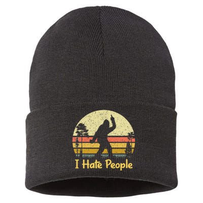 Retro Camping Bigfoot Sasquatch Middle Finger I Hate People Sustainable Knit Beanie