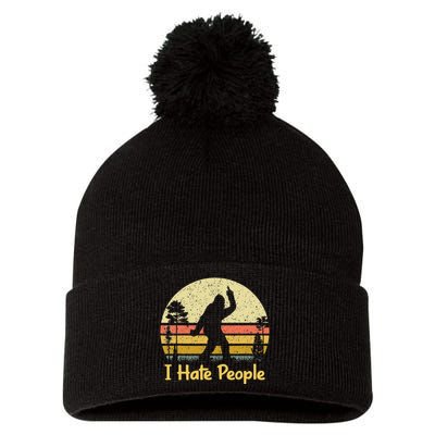 Retro Camping Bigfoot Sasquatch Middle Finger I Hate People Pom Pom 12in Knit Beanie