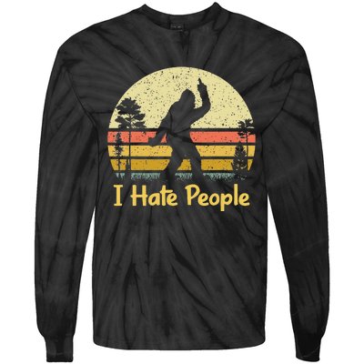 Retro Camping Bigfoot Sasquatch Middle Finger I Hate People Tie-Dye Long Sleeve Shirt