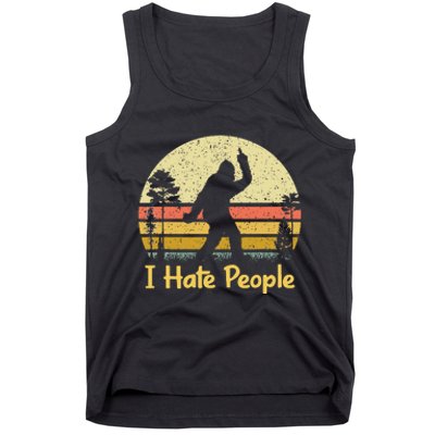 Retro Camping Bigfoot Sasquatch Middle Finger I Hate People Tank Top