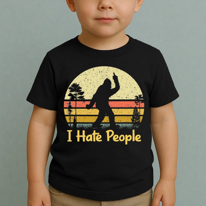 Retro Camping Bigfoot Sasquatch Middle Finger I Hate People Toddler T-Shirt