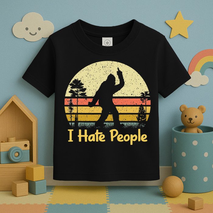 Retro Camping Bigfoot Sasquatch Middle Finger I Hate People Toddler T-Shirt