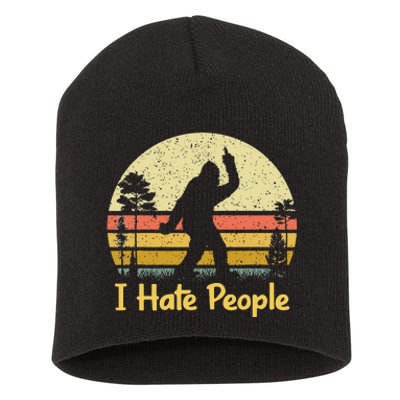 Retro Camping Bigfoot Sasquatch Middle Finger I Hate People Short Acrylic Beanie