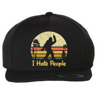 Retro Camping Bigfoot Sasquatch Middle Finger I Hate People Wool Snapback Cap