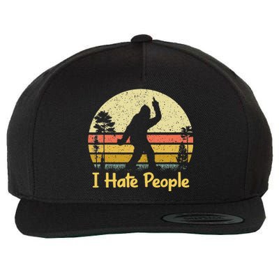 Retro Camping Bigfoot Sasquatch Middle Finger I Hate People Wool Snapback Cap