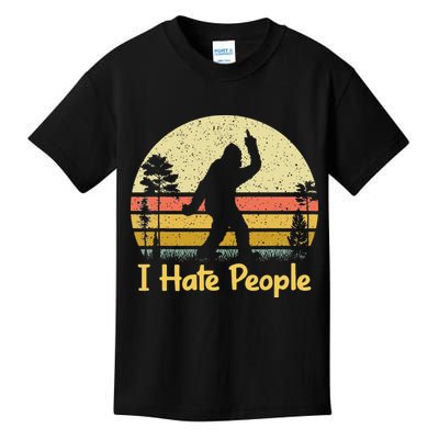 Retro Camping Bigfoot Sasquatch Middle Finger I Hate People Kids T-Shirt